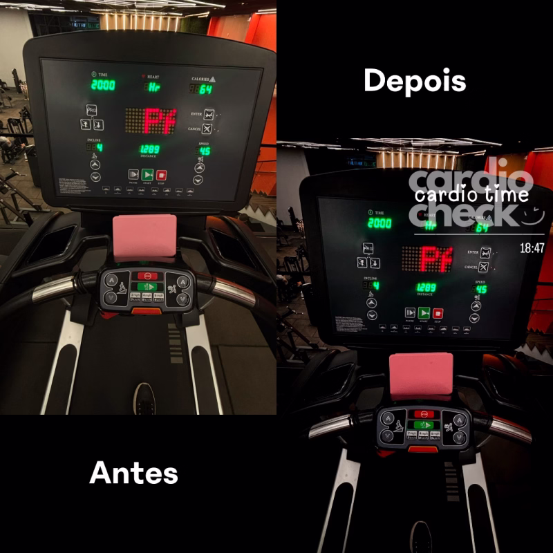 Antes e depois de um Story de cardio com figurinha de confirmação