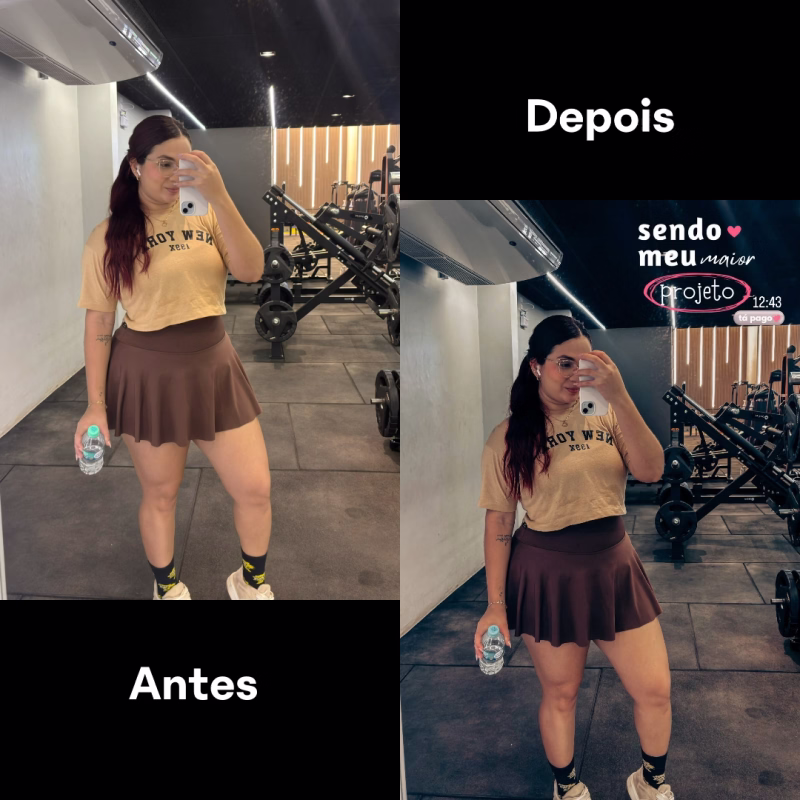 Antes e depois de uma foto no espelho com figurinha sobre ritmo